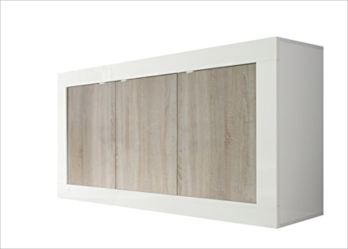 LC spa 209015-05S Sideboard Basic 3-türig, 160 x 86 x 43 cm eiche Holznachbildung, weiß