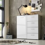 Modell 2017 Schubladen Kommode Sideboard Anrichte MARBELLA in Hochglanz Weiß - Made in Germany - Höhe 91cm, Breite 88cm, Tiefe 32cm