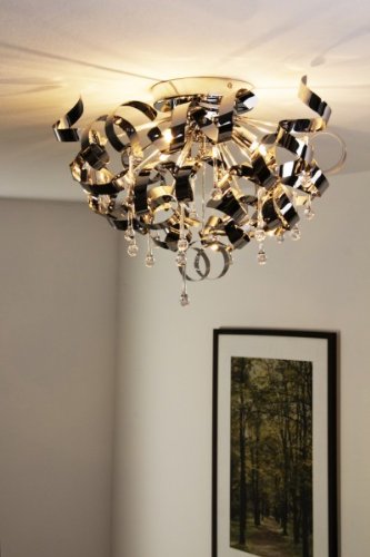 Moderne verchromte Deckenlampe mit Spiralen und Behang