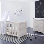 Pinolino 090063B 2-Teilig, Kinderbett und Breite Wickelkommode mit Wickelaufsatz, aus MDF, 140 X 70 cm, eiche grau