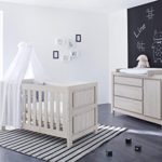 Pinolino 090063X 2-Teilig, Kinderbett und Extrabreite Wickelkommode mit Wickelaufsatz, aus MDF, 140 X 70 cm, eiche grau
