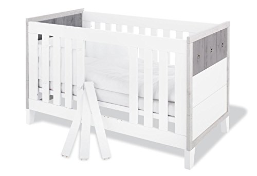 Pinolino 110021 Modernes Kinderbett mit 3 Schlupfsprossen, aus MDF, Umbauseiten Enthalten, 140 X 70 cm, eiche grau/esche grau/uni weiß