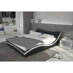 Polster-Bett 140x200 cm schwarz-weiß aus Kunstleder mit LED-Beleuchtung | Magari | Das Kunst-Leder-Bett ist ein Designer-Bett | Doppel-Betten 140 cm x 200 cm mit Lattenrost in Leder-Optik, Made in EU