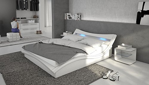 Polsterbett Turin 160x200 Weiß inkl. LED - Kopflicht & Lattenrost Doppelbett Ehebett Bett