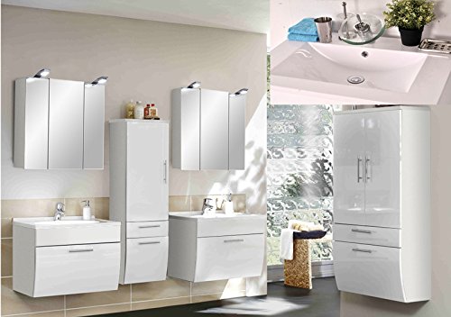 SAM® Design Badmöbel-Set Santana XL 6tlg, 70 cm, in weiß, Mineralgussbecken in eckig, mit Softclose-Funktion, 2 x Spiegelschrank, 2 x Waschplatz, 1 x Hochschrank, 1 x breiter Hochschrank