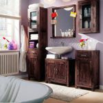 SAM® Design Badmöbel-Set Timber, 67 cm, Badezimmermöbel in tabak-farben aus Akazie-Holz, 5tlg. Designer Badezimmer bestehend aus 1 Waschplatz, 1 Spiegel, 1 Hochschrank, 1 Hängeschrank, 1 Unterschrank