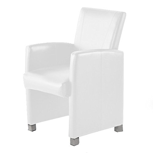 SAM Armlehnstuhl Maicon in weiß, Füße in Edelstahl, Sessel mit angenehmer Polsterung, pflegeleichter Esszimmerstuhl