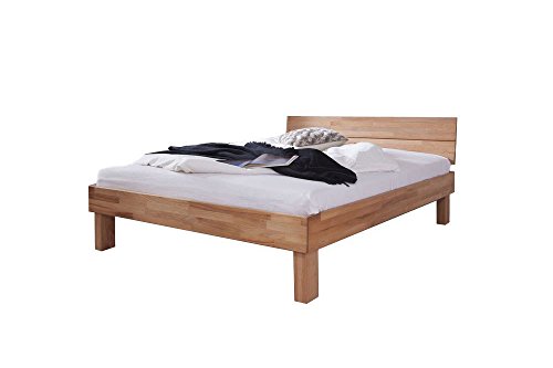 SAM® Massiv-Holzbett 140x200 cm Elisa, Bett aus geölter Kernbuche, geschlossenes Kopfteil, natürliche Maserung