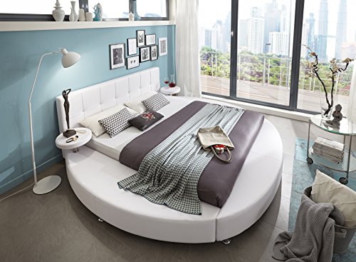 SAM® Polsterbett 140x200 cm, weiß, Rundbett mit gepolstertem Kopfteil, Bett mit Nachttischen, als Wasserbett verwendbar [520949]