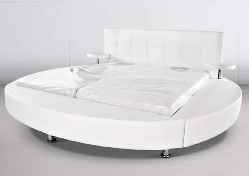 SAM® Polsterbett Rundbett weiß 180 x 200 cm, Bett mit integrierten Nachttischen im runden Design, Bett mit chrom-farbenen Füßen, modernes Design, Kopfteil abgesteppt, als Wasserbett verwendbar [521671]