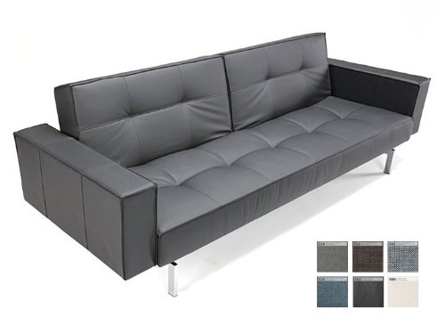 SPLITBACK Sofa Klappsofa mit Armlehnen Innovation, Bezug:216 Textil Dark Grey Flashtex;Untergestell:Holz dunkel / Matt Schwarz