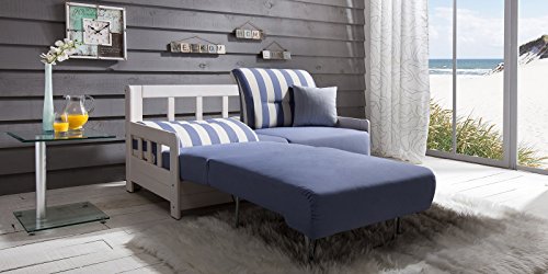 Schlafsofa CAMPUS Blau Weiss Stoff Sofa Couch Massiv Holz Schlafcouch Bettfunktion