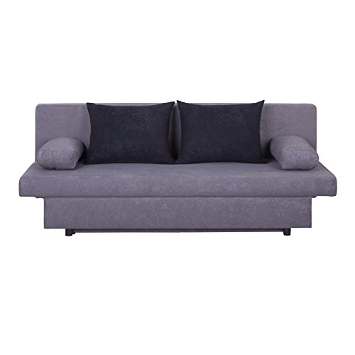 Schlafsofa Schlafcouch 2-Sitzer Sofa ZOE, in grau/schwarz, mit Bettkasten und Kissen, Microfaserbezug