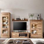 Schrankwand in Nussbaum Satin Beleuchtung (4-teilig) Mit Beleuchtung mit TV Aufsatz Pharao24