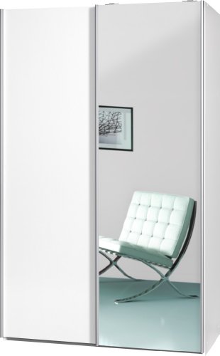 Schwebetürenschrank „Soft Plus Smart Typ 42“, 120 x 194 x 61cm, Weiß/Weiß/Spiegel