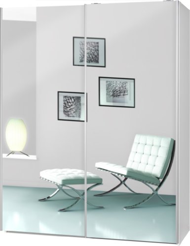 Schwebetürenschrank „Soft Plus Smart Typ 43“, 150 x 194 x 61cm, Weiß/2 x Spiegel