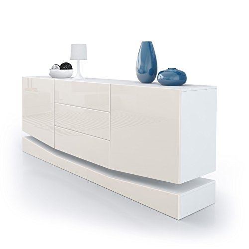 Sideboard Kommode City, Korpus in Weiß matt / Fronten in Creme Hochglanz