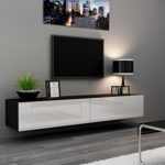 TV Board Lowboard Migo Hängeschrank Wohnwand 180cm (Schwarz Matt /Weiß Hochglanz)