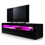 TV Board Lowboard Valencia, Korpus in Schwarz matt / Front in Schwarz Hochglanz mit Rahmen in Schwarz Hochglanz