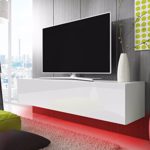 TV Schrank Lowboard Hängeboard SIMPLE mit LED Rot (weiß matt / weiß hochglanz 160 cm)