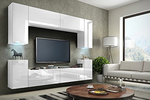 TV Wohnwand Mediawand in weiß mit LED Concept 1-Hochglanz weiß