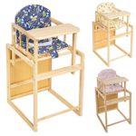 TecTake Kinderhochstuhl Kombihochstuhl Hochstuhl Babyhochstuhl Holz Baby Stuhl + Tisch 2 in 1 Kombination - diverse Farben - (Blau)