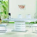 Tisch Esstisch 'Fano 140' Esszimmertisch Säulentisch 90x200 Hochglanz weiß ausziehbar edel