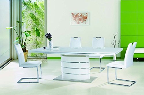 Tisch Esstisch 'Fano 180' Esszimmertisch Säulentisch 90x240 Hochglanz weiß ausziehbar edel