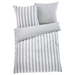 Wende-Bettwäsche Streifen Gestreift 100% Baumwolle Weiß Grau - Größe 135 x 200 cm