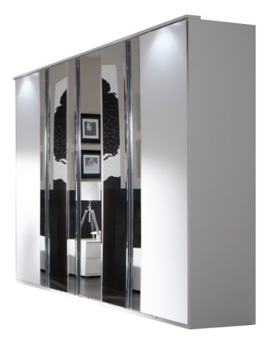 Wimex 734566 Kleiderschrank 225 x 210 x 58 cm mit 3 Spiegeltüren, Front und Korpus alpinweiß / Aufleistungen chrom glänzend
