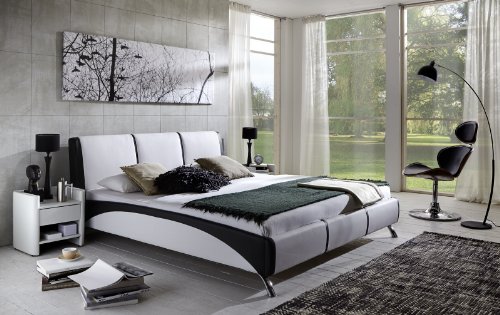 XXS® Möbel Design Bett Fun 200 x 200 cm weiß/schwarz Füße Chrom Farben pflegeleicht komfortable Rückenlehne modernes Design