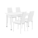 [en.casa] Esstisch / Küchentisch / Esszimmertisch (120x60cm) mit 4 Stühlen weiß gepolstert - Sitzgruppe im Sparpaket