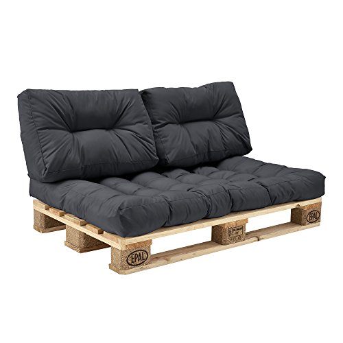 [en.casa] Palettenkissen - 3er Set - Sitzpolster + Rückenkissen [dunkelgrau] Paletten-Sofa In/Outdoor