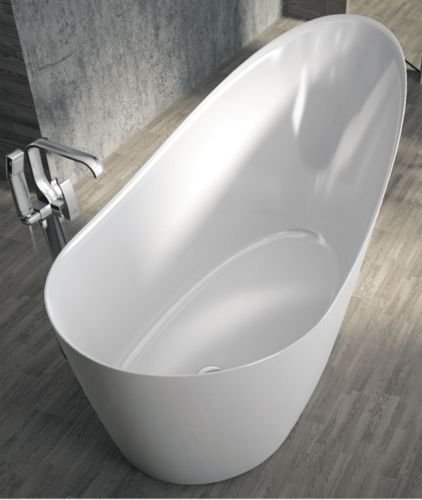 freistehende Badewanne aus Mineralguss 150,5x70x84 cm weiss Design CINQUE