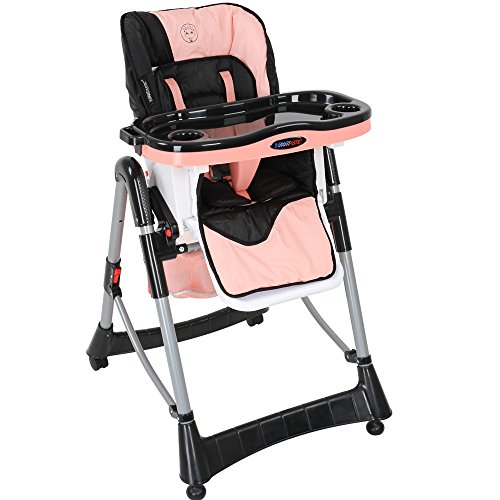 Kinderhochstuhl Babyhochstuhl mit Sicherheitsgurt-System, höhenverstellbar, klappbar, lachsfarben