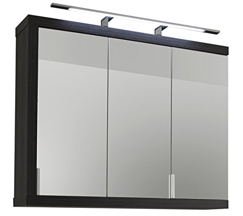 trendteam Badezimmer Spiegelschrank Spiegel Sunrise, 90 x 72 x 20 cm in Korpus Sardegna Rauchsilber Dekor, Front Weiß