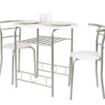 ts-ideen 3er Set Essgruppe Esstisch Küchen-Tisch aus Alugestell + MDF in Silber und Weiß 75 x 80 cm für Esszimmer Küche
