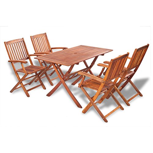 vidaXL Holz Sitzgruppe Gartenmöbel Essgruppe Garten Garnitur Tisch 4 Stühle klappbar