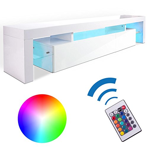 Homelux TV Board Lowboard Medienwand TV Schrank mit RGB-LED und Push to open - Funktion in Weiss