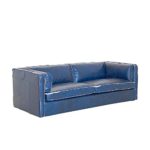 Hussensofa 3-Sitzer Rindsleder blau Antiklook 222x75x96cm SH 44cm - Modell Manos