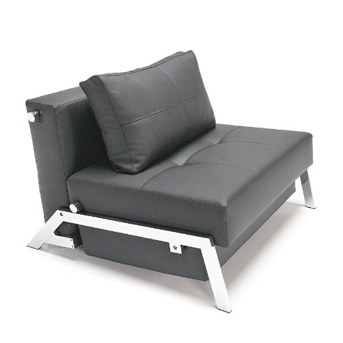Innovation Cubed 90 Sessel/Schlafsessel, LT schwarz Gestell chrom Kunstleder 582 Leather Look Black Liegefläche 90x200cm
