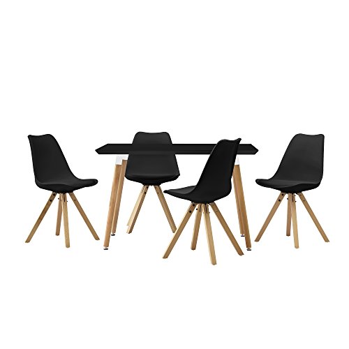 [en.casa] Esstisch mit 4 Stühlen schwarz gepolstert 120x80cm Kunstleder Esszimmer Essgruppe Küche