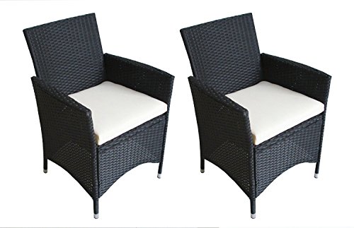 2er Set Polyrattan Rattan Stühle Stuhl Gartenstuhl Sessel Garten schwarz