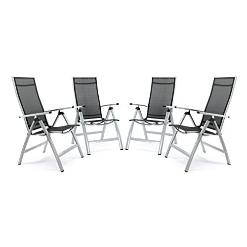 4er Set Deluxe Alu Stuhl extrabreit Klappstuhl Gartenstuhl verstellbar schwarz Hochlehner XL
