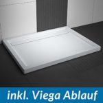 AQUABAD® Duschwanne Comfort Linea Flat 90x100cm Rechteckig inkl. Viega Domoplex Ablauf waagerecht
