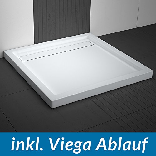 AQUABAD® Duschwanne Comfort Linea Flat 90x90cm Quadrat inkl. Viega Domoplex Ablauf waagerecht