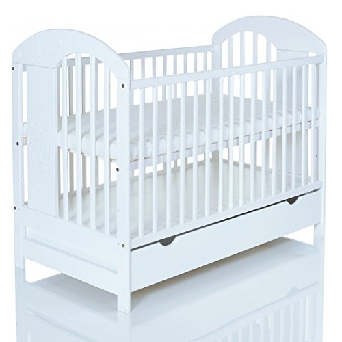 Babybett 120x60 cm Kinderbett Lasse weiss mit Schubladenfach Bettkasten - Holz massiv und stabil