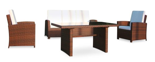 Baidani Designer Sitzgruppe Comfort, 1 Sofa, 2 Sessel, 1 Tisch mit Glasplatte