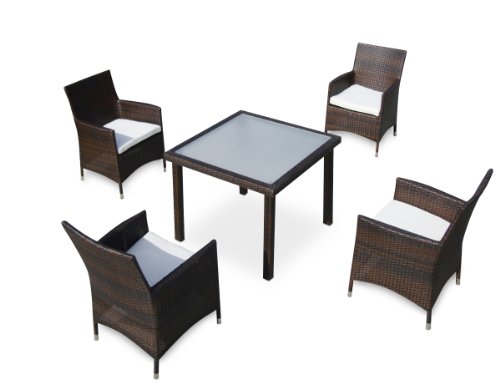 Baidani Designer Sitzgruppe Evolution, 4 Sessel mit Auflagen, 1 Tisch mit integrierter Glasplatte