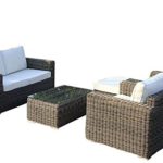 Baidani Gartenmöbel-Sets 10c00043 Designer Lounge-Garnitur Present, Hocker, Sessel, 1 Couch-Tisch mit Glasplatte, braun